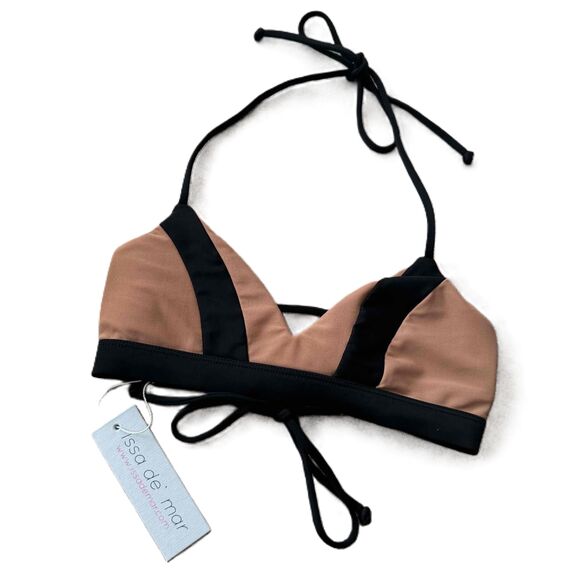 NWT Issa De Mar Bikini Top S Small Halter Neck Two Tone Tan Black Color Block - Picture 6 of 6